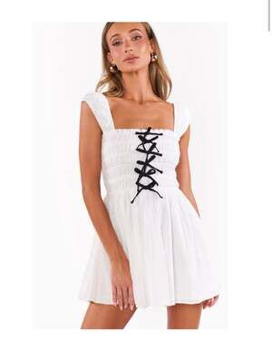 Show Me Your Mumu Mabel Mini Dress in White Voile with Black Bows
